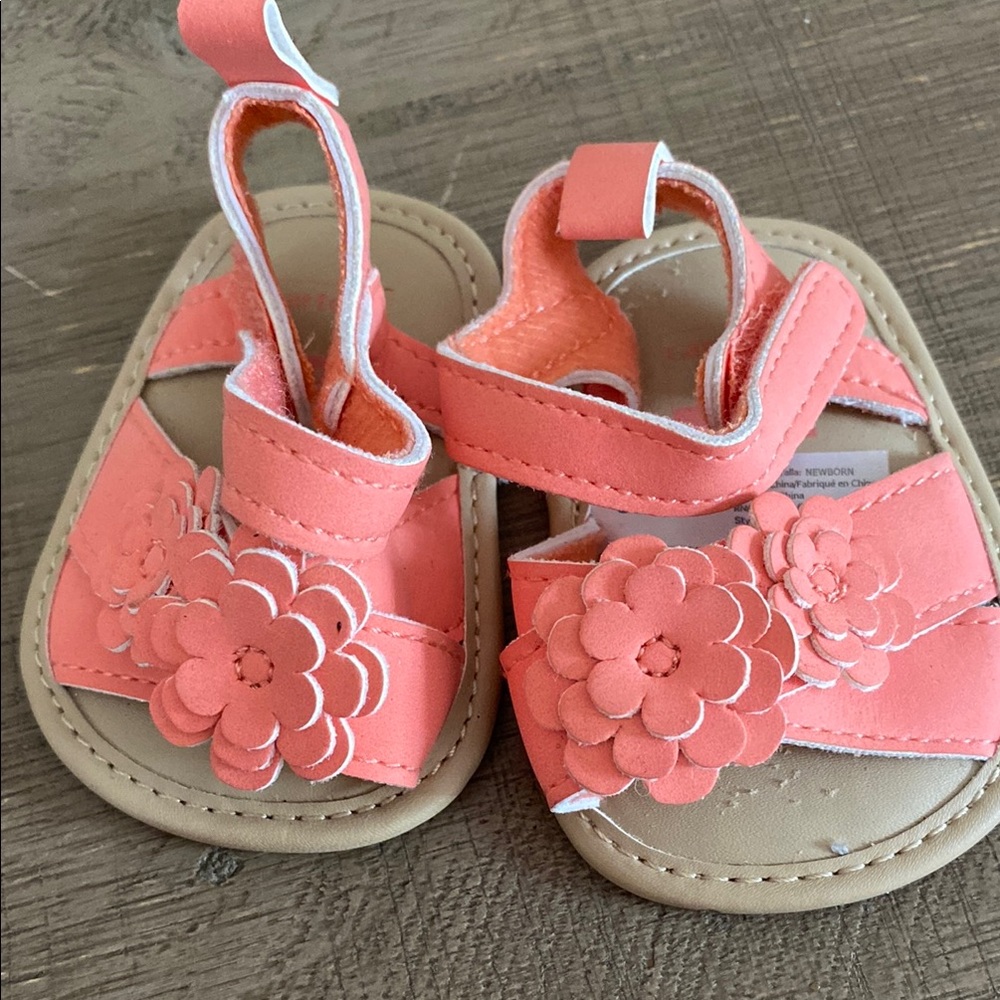 Carter's Pink and Tan Sandals with Floral Appliqués